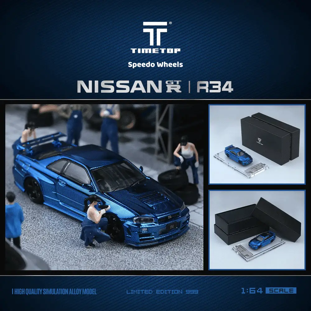 Time Top 1:64 Nissan GTRR34 - Chrome Blue