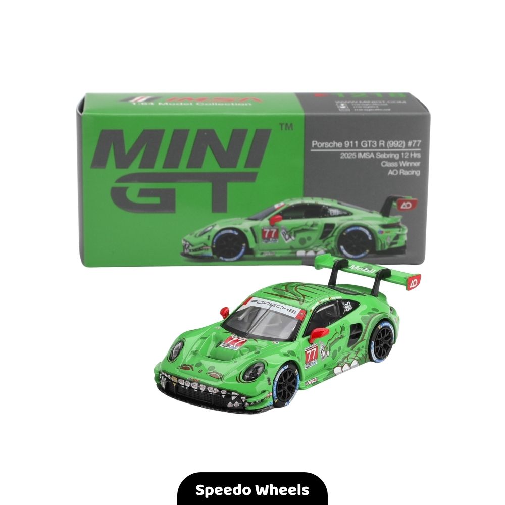 Porsche 911 GT3 R (992) #77 AO Racing 2025 IMSA Sebring 12 Hrs Class Winner – Mini GT #1218